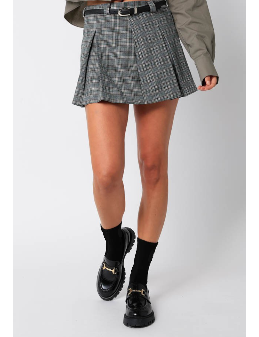 InvertedPleatedMiniSkirtinGreenGrey.png