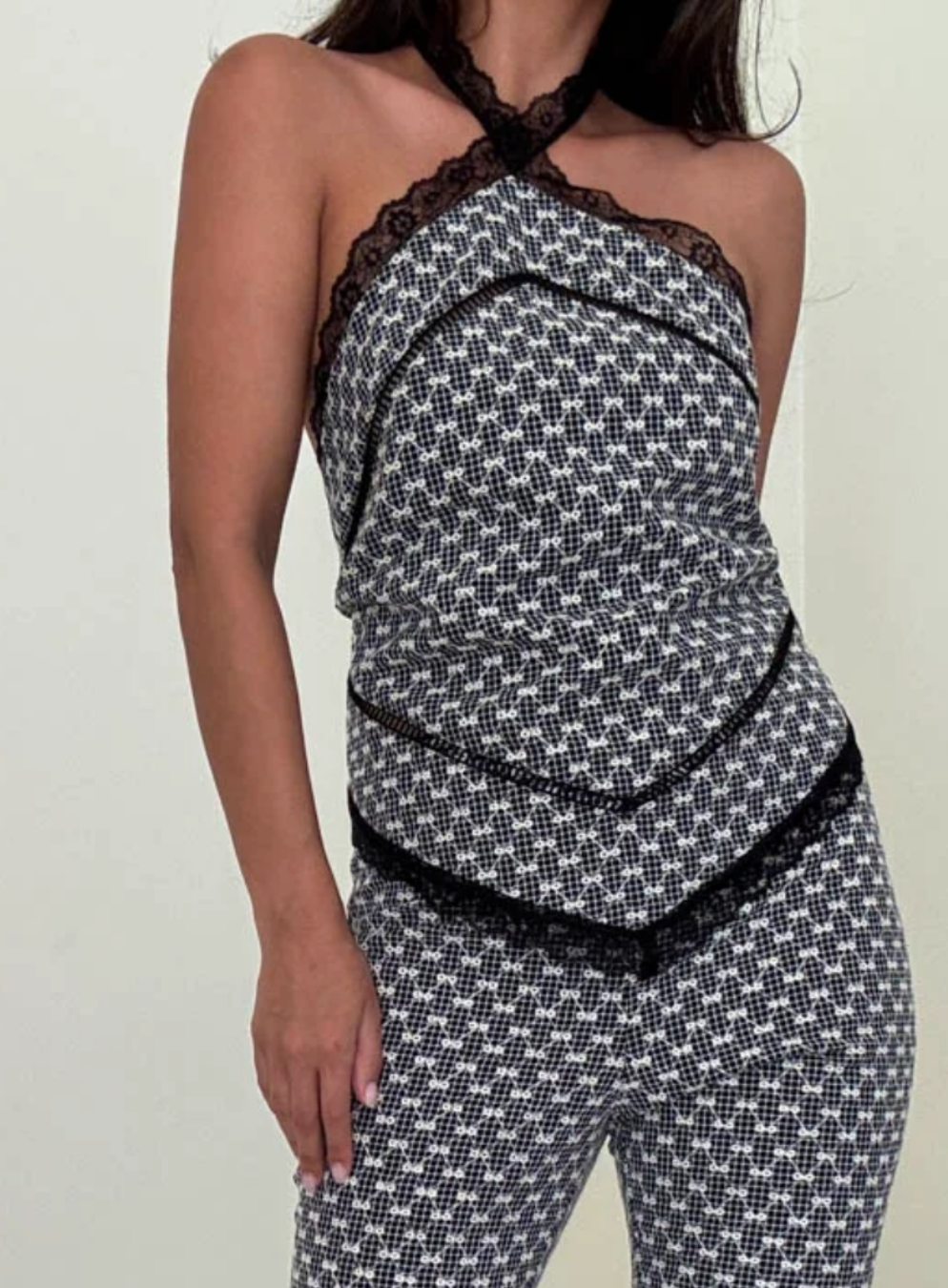 Lace Gingham Halter Top