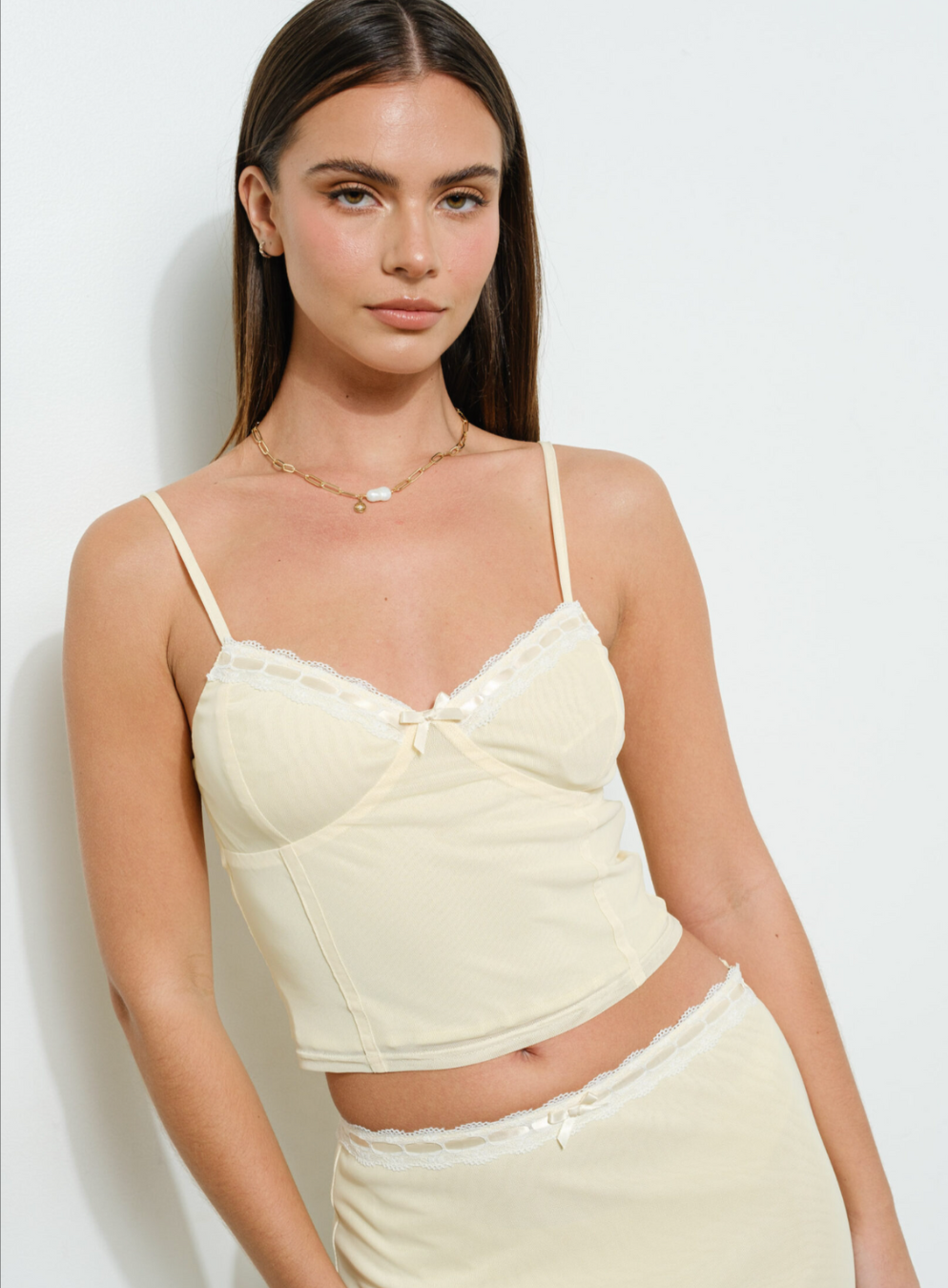Lace Trim Mesh Cami Top