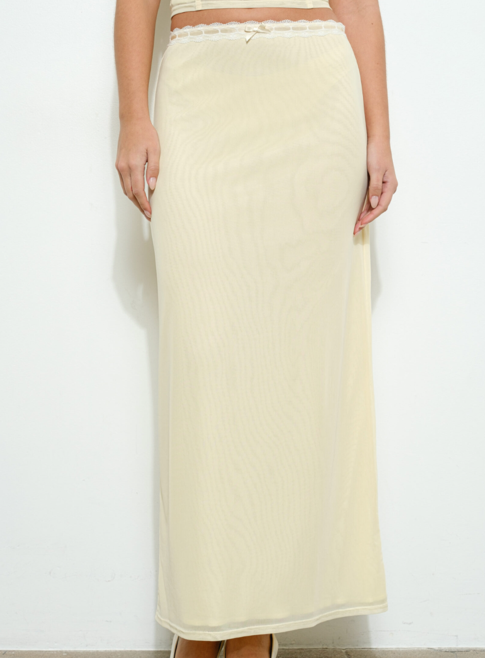 Lace Trim Mesh Long Skirt