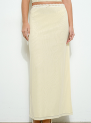 Lace Trim Mesh Long Skirt