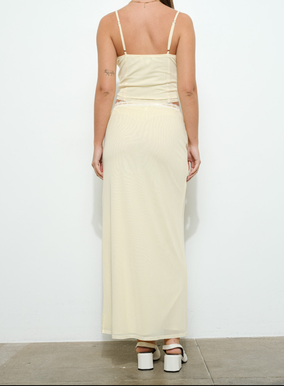 Lace Trim Mesh Long Skirt