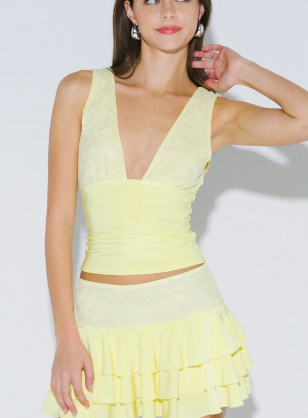 Lanie Lace Plunge Yellow Top