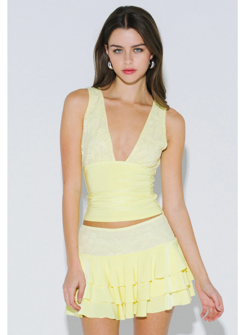 Lanie Lace Plunge Yellow Top