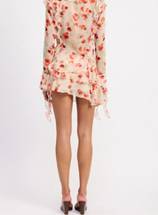 Layered Ruffle Mini Skirt in Sheer Floral Print