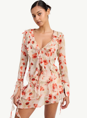 Layered Ruffle Mini Skirt in Sheer Floral Print