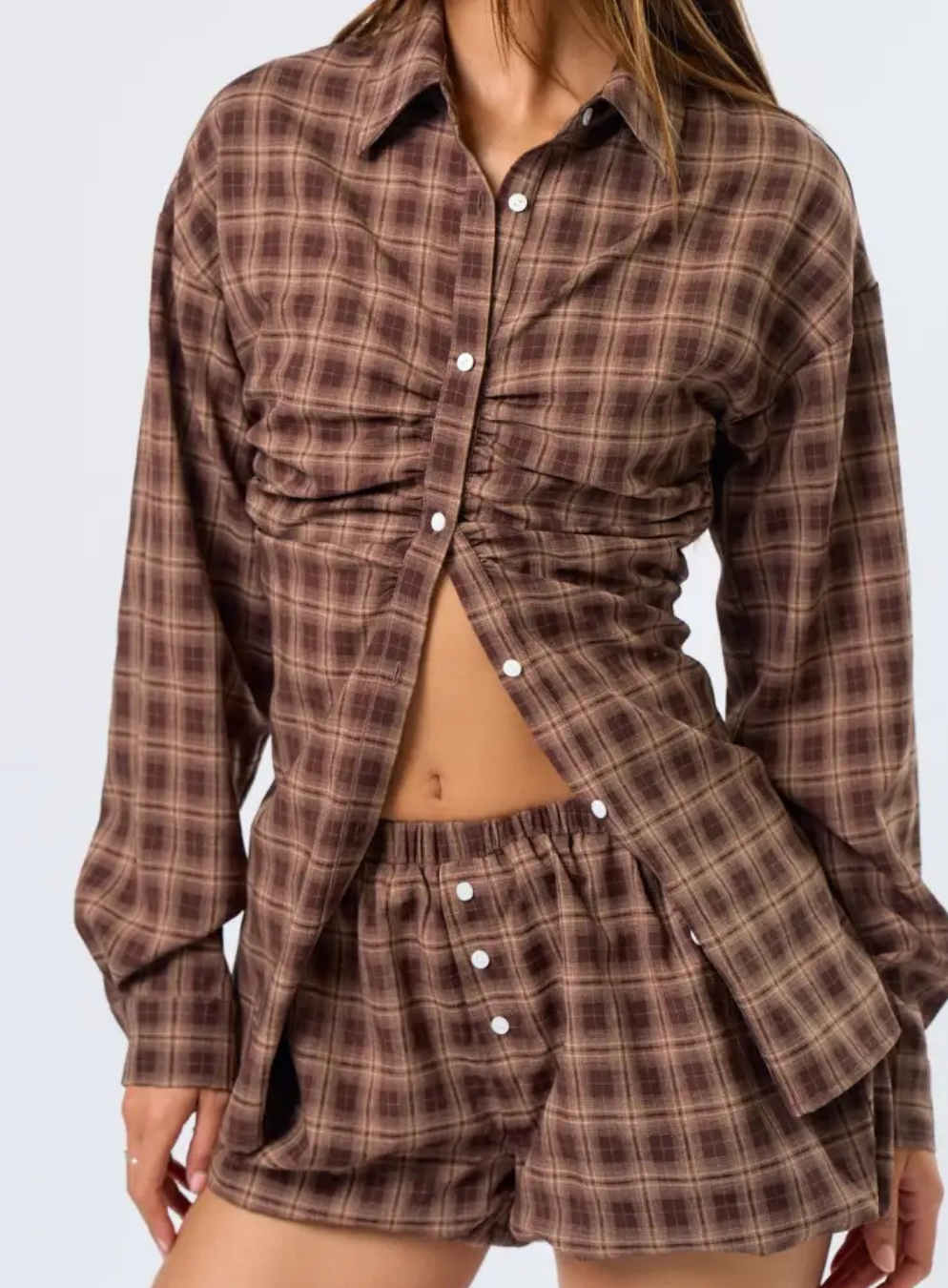 Long Sleeve Plaid Button-Up Top