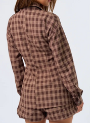 Long Sleeve Plaid Button-Up Top