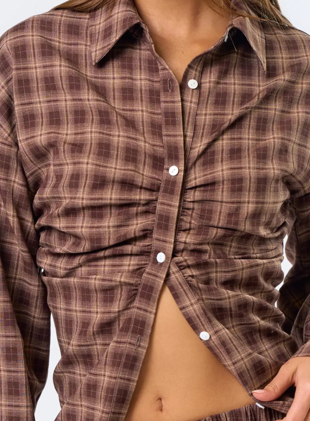 Long Sleeve Plaid Button-Up Top