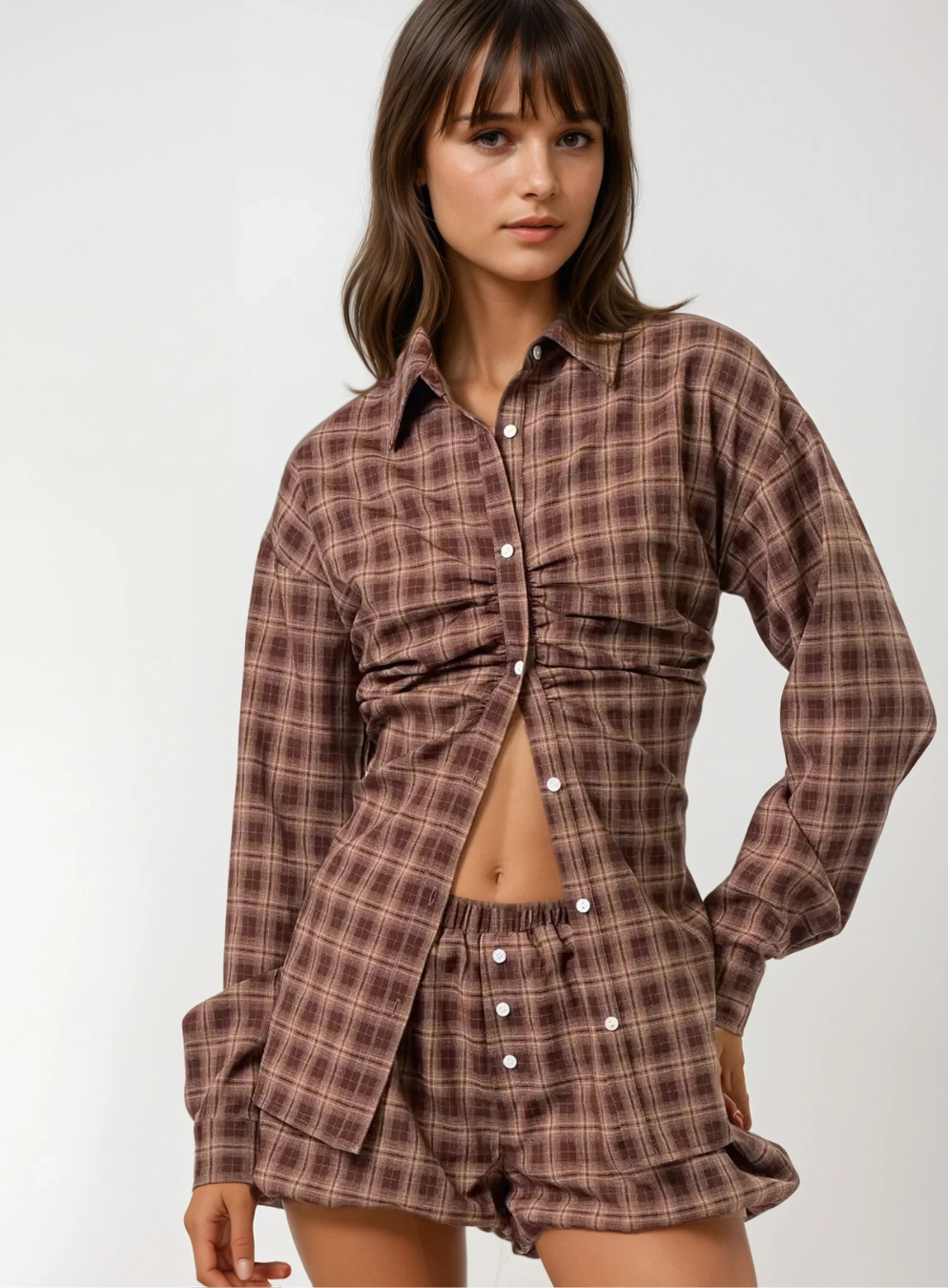 Long Sleeve Plaid Button-Up Top