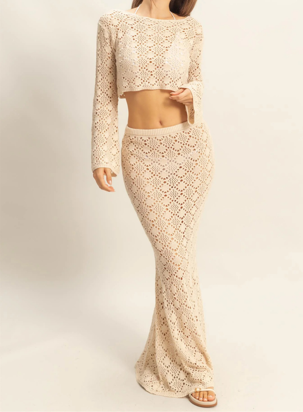 Open Stitch Mermaid Knit Maxi Skirt
