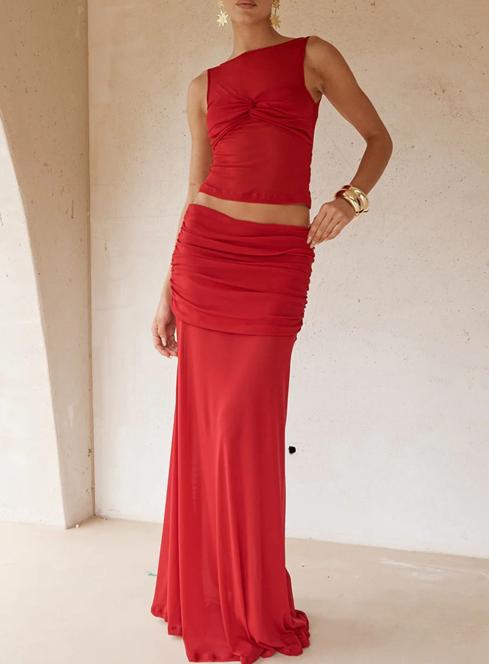 Meila Maxi Skirt - Cherry