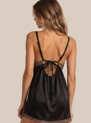 Mocha Satin Lace-Back Mini Dress
