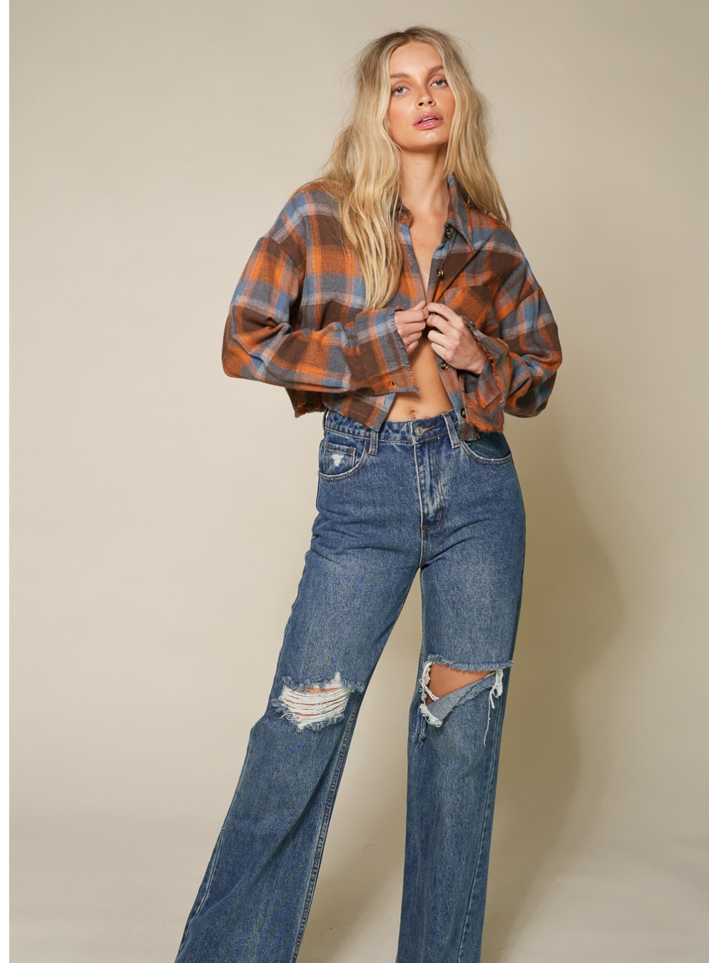 Nancy Burnt Orange Plaid Shirt