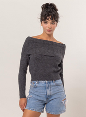 Off-Shoulder Sweater Top in Charcoal