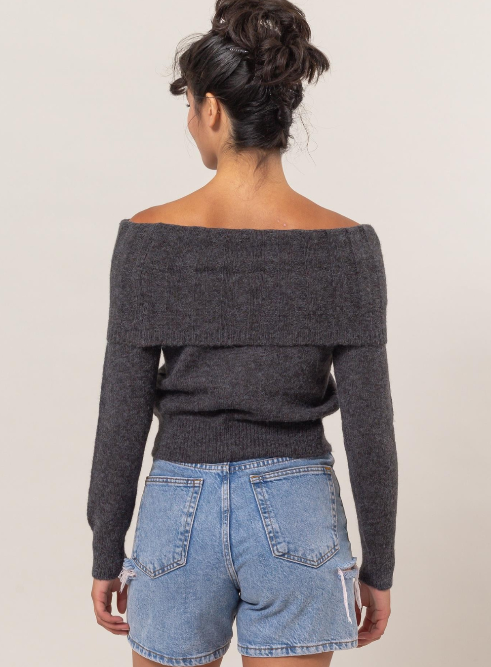 Off-Shoulder Sweater Top in Charcoal
