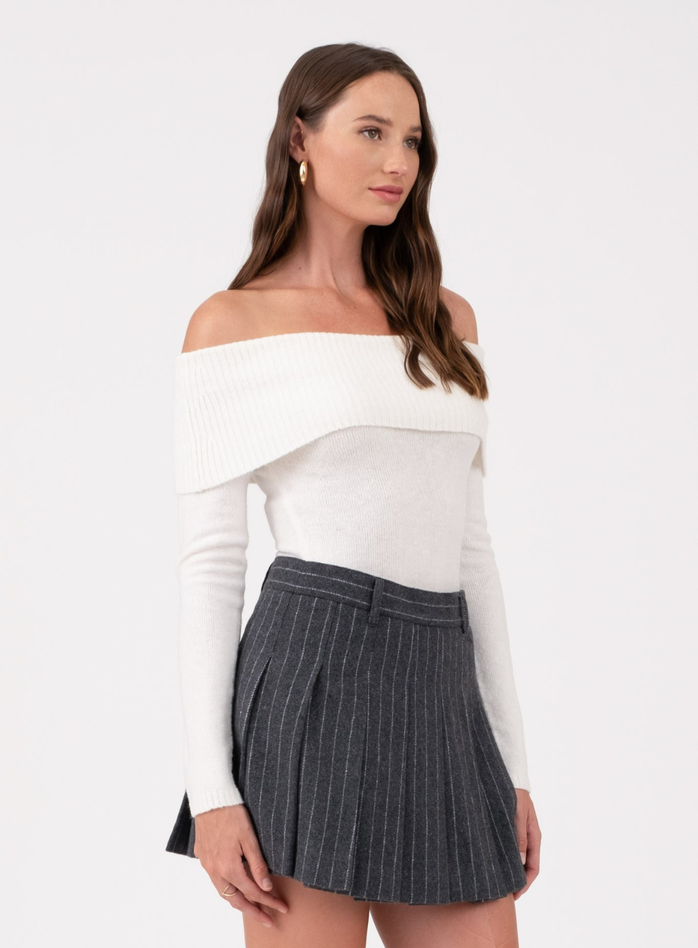 Off The Shoulder Fold Over Long Sleeve Sweater