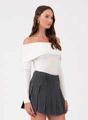 Off The Shoulder Fold Over Long Sleeve Sweater