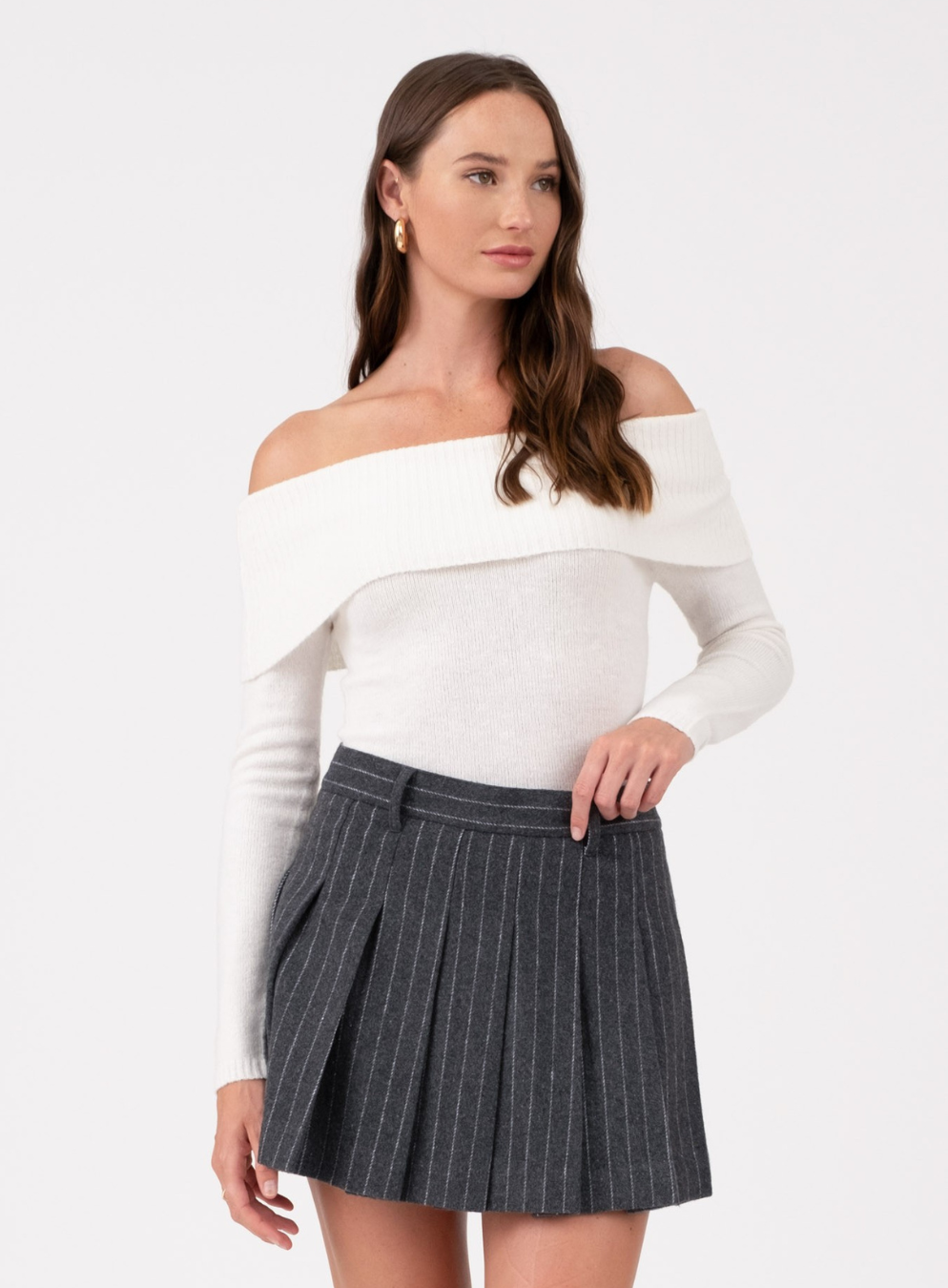 Off The Shoulder Fold Over Long Sleeve Sweater