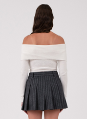 Off The Shoulder Fold Over Long Sleeve Sweater