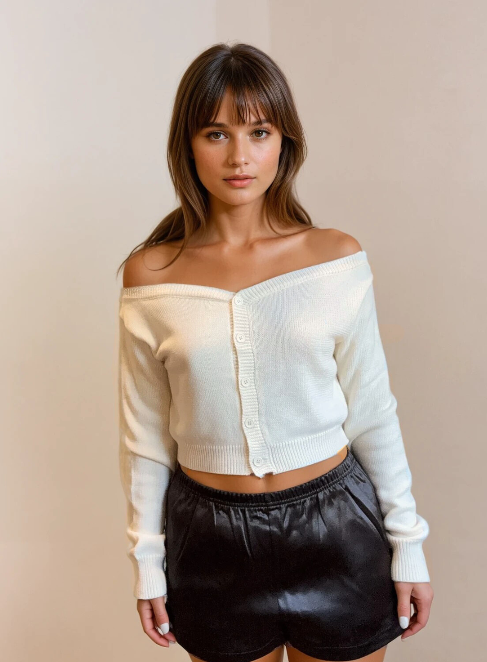 Off the Shoulder Long Sleeve Crop Cardigan
