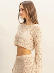 Open Stitch Knit Long Sleeve Crop Top