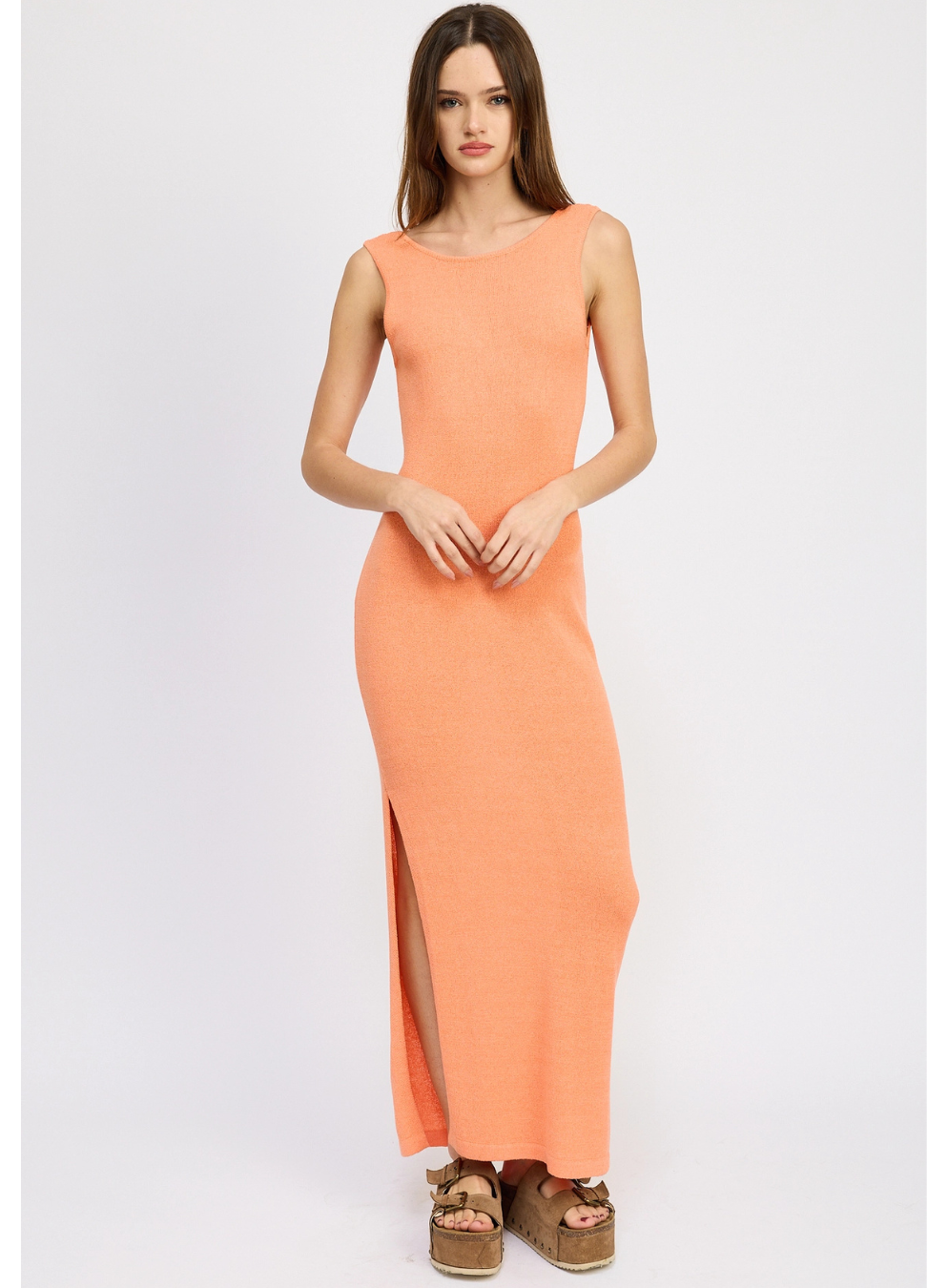 Orange Crochet Maxi Dress with Back Tie Detail