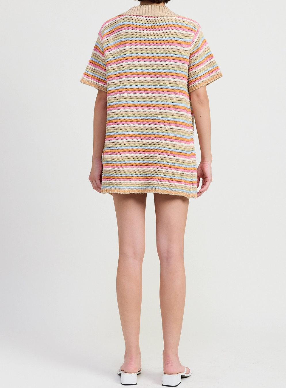 Oversized Crochet Button Up Shirt | Tangerine Multi