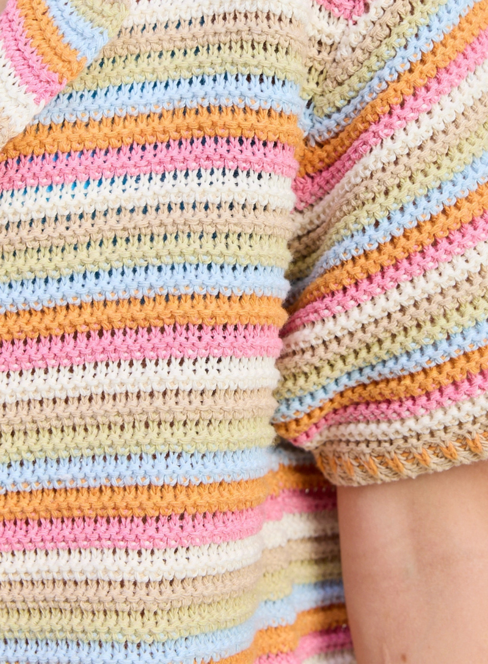 Oversized Crochet Button Up Shirt | Tangerine Multi