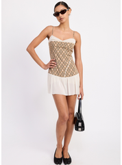 Plaid Ruched Mini Dress with  Contrast Trim