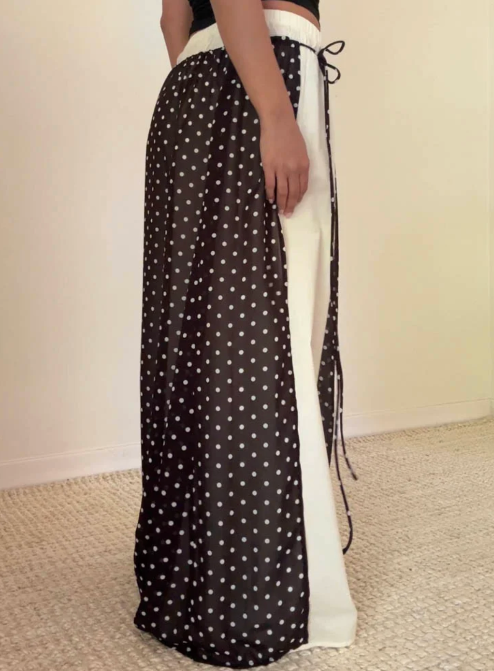 Polka Dot Tie Waist Chiffon Maxi Skirt