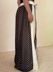 Polka Dot Tie Waist Chiffon Maxi Skirt