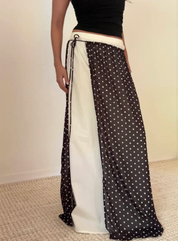 Polka Dot Tie Waist Chiffon Maxi Skirt