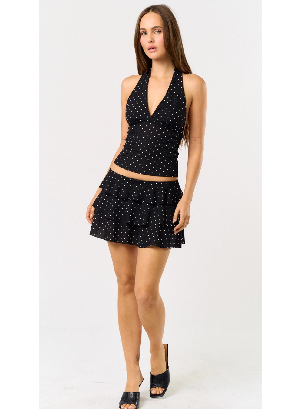 Polka Dot Ruffle Mini Skort