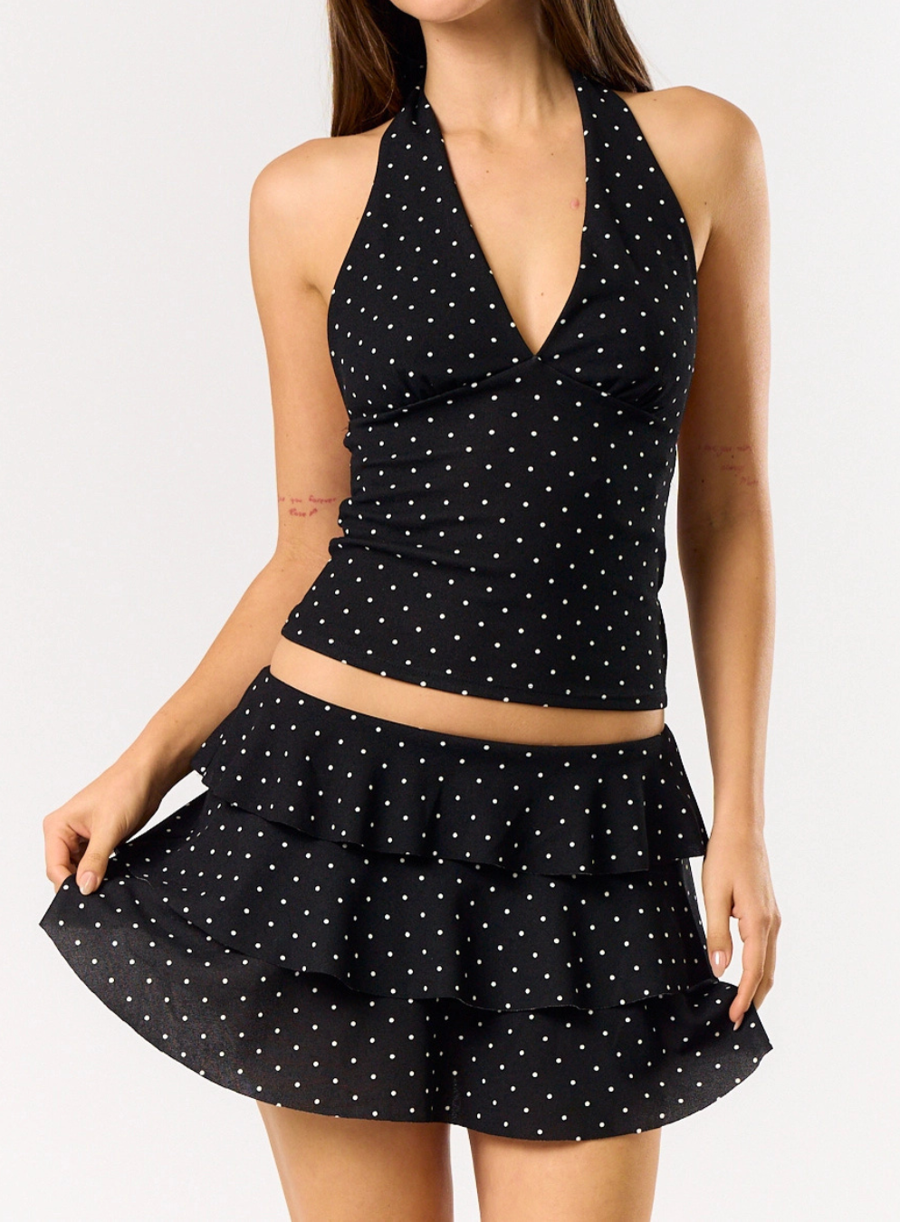 Polka Dot Ruffle Mini Skort
