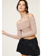 Soft Ribbed Off-Shoulder Crop Top