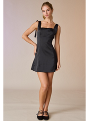 Ruby Satin Mini Dress w/ Self Tie Straps