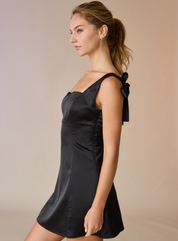 Ruby Satin Mini Dress w/ Self Tie Straps