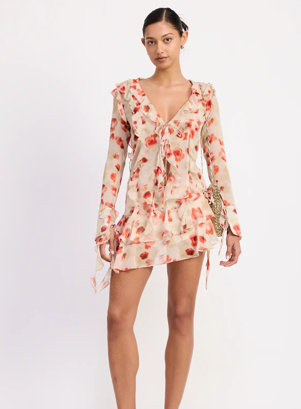 Ruffle Trim Sheer Peplum Top
