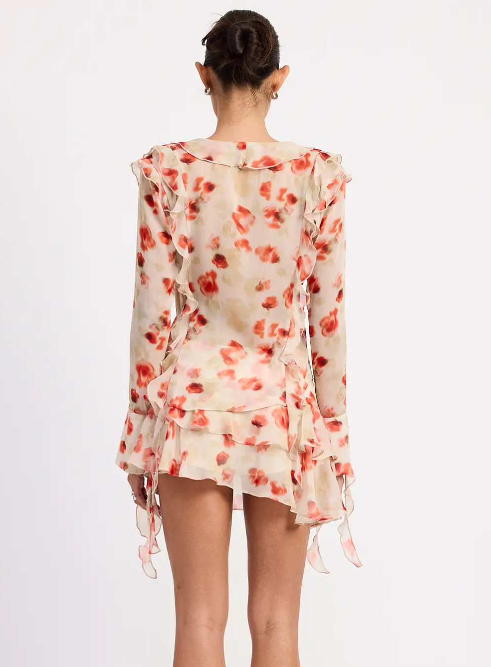 Ruffle Trim Sheer Peplum Top
