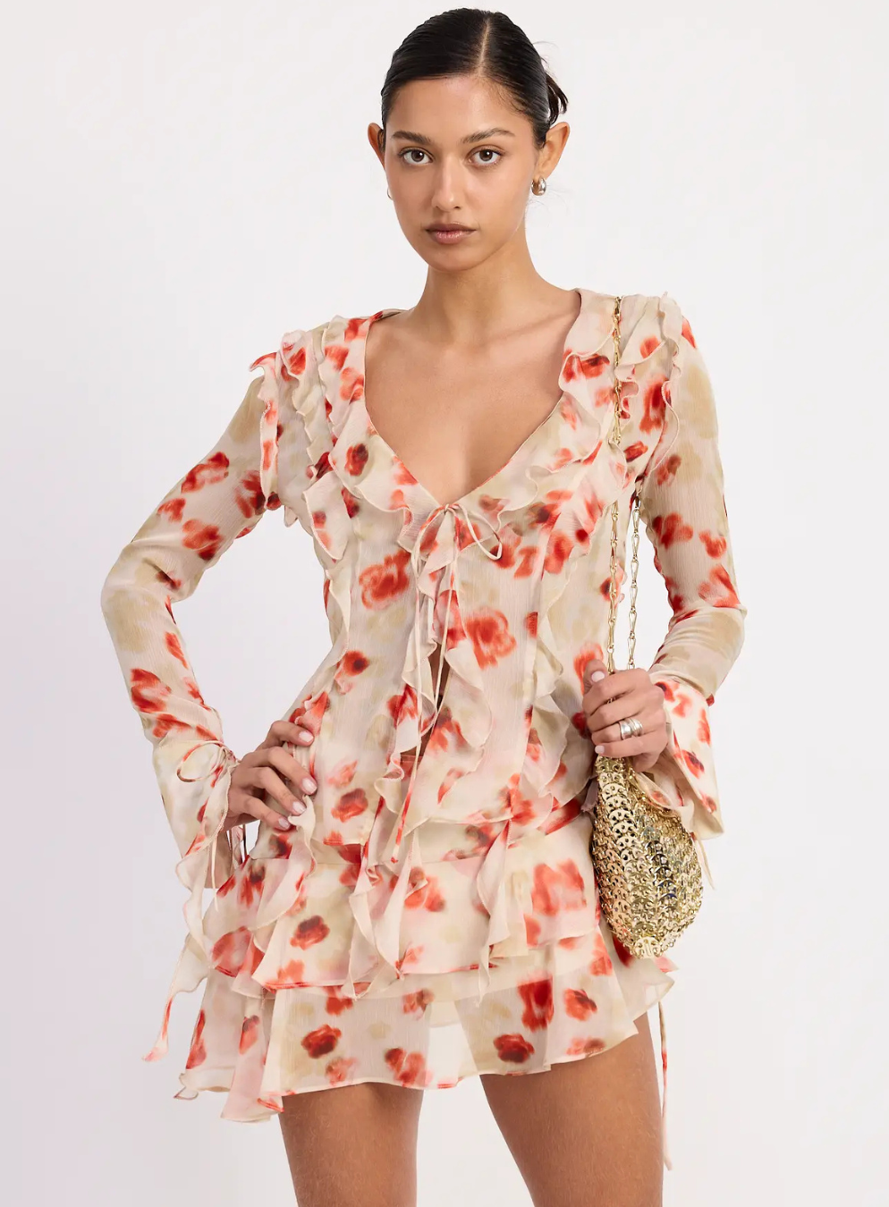 Ruffle Trim Sheer Peplum Top