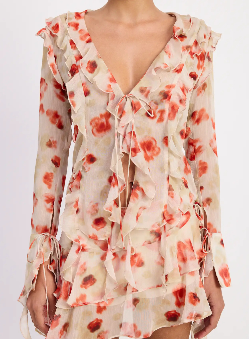 Ruffle Trim Sheer Peplum Top