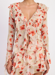 Ruffle Trim Sheer Peplum Top
