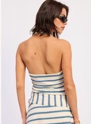 Stevie Stripped Knit Halter Top with Button Front