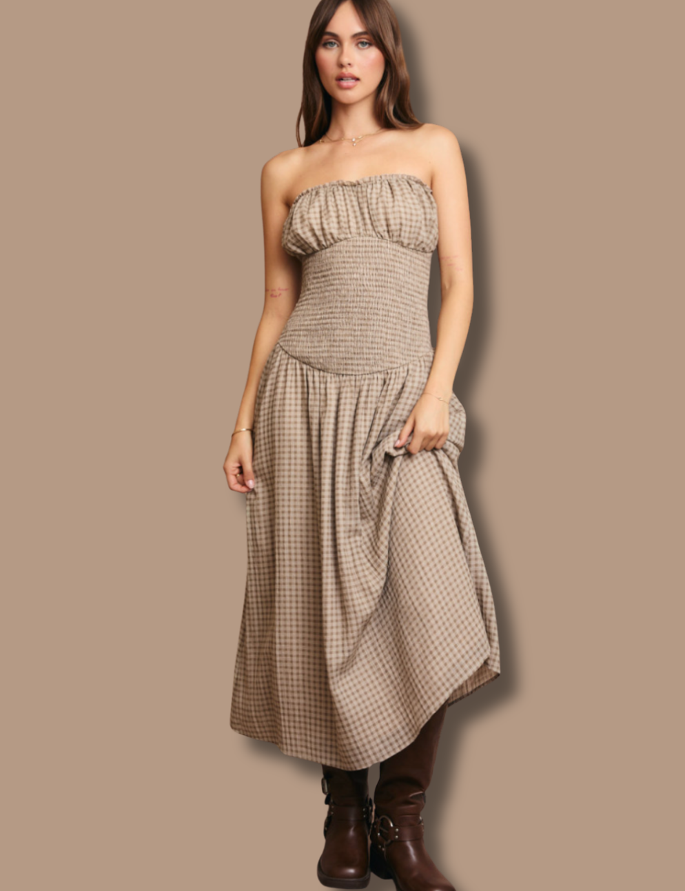 StraplessTaupeGinghamMidiSmockedDress.png