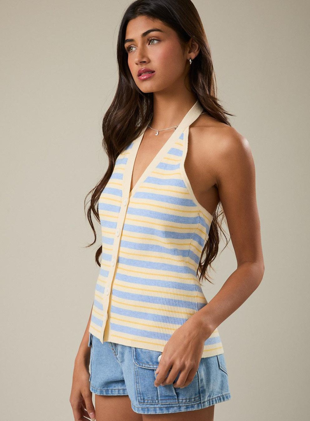 Stripe Knit Sweater Halter Top