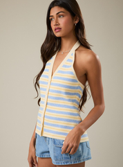 Stripe Knit Sweater Halter Top