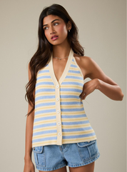 Stripe Knit Sweater Halter Top