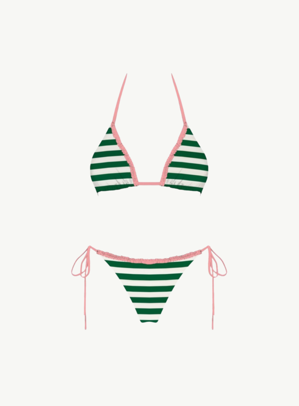 Sunny Days Bikini Set in Green Stripe Pink Frill