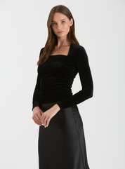 Velvet Square Neck Long Sleeve Top
